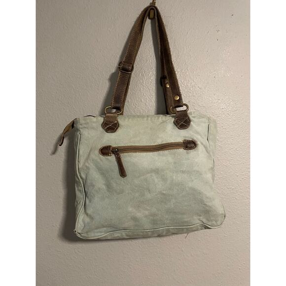 Myra Bag Crossbody Shoulder Purse Turquoise Canvas Texas Fringe Western READ - Picture 4 of 14